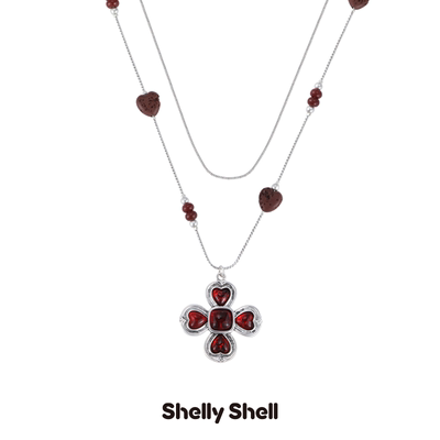Shelly Shell四瓣花双圈项链 小众设计时尚高级简约
