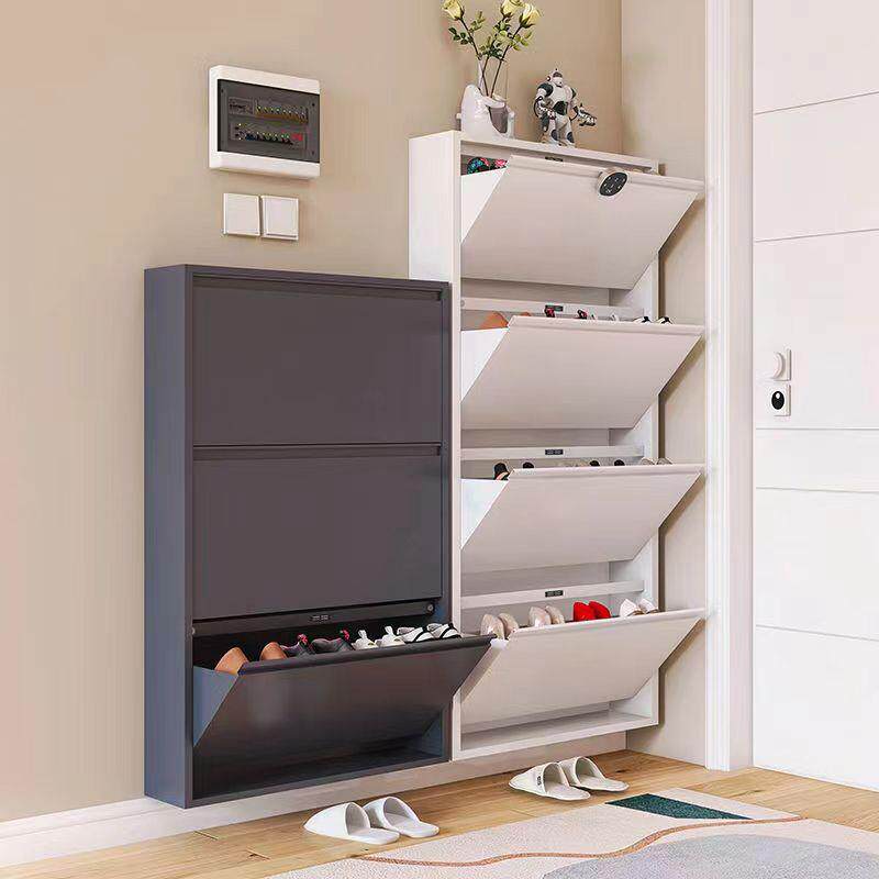 户45超薄12cm入大鞋鞋柜家用门口超容量玄关金属翻斗柜进门靠墙窄