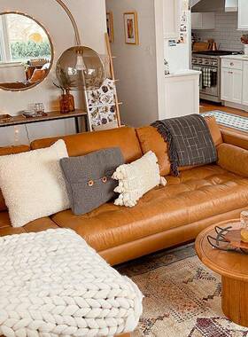 格意美式复层古沙27676发头皮艺客厅小型三人位北欧简户约中古华