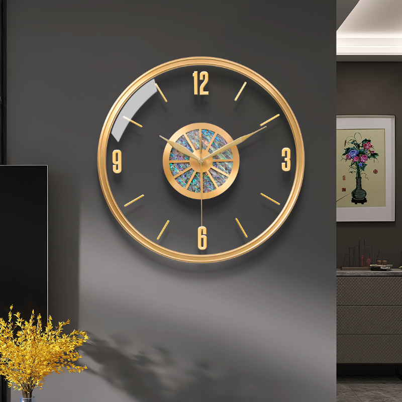 现代轻奢黄铜钟表挂钟客厅家用时尚壁挂时钟挂墙网红餐厅Y2023新