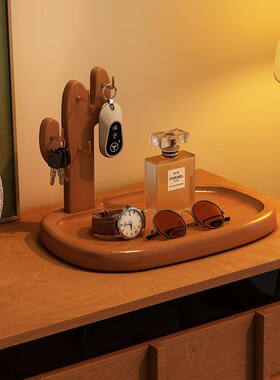 钥匙收纳b玄关摆件边柜装饰桌面置物架中式复古风入户门口桌面托