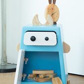 随园实木儿童床头柜卧室卡通创意男女孩白蜡木动物儿童房储物斗柜