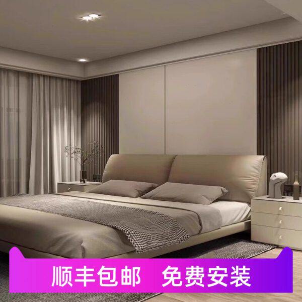 奶油风泡芙床科技布艺床双人床现代简约轻奢床民宿榻榻米主卧大床