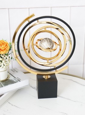 轻奢家居摆件玄关客厅会s所办公室桌面装饰品创意金属大理石地球