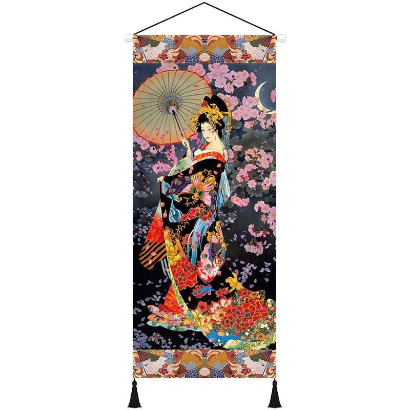 日式浮世绘仕女图挂画和风店铺玄关背景布艺画卧室床头墙壁装饰画图片