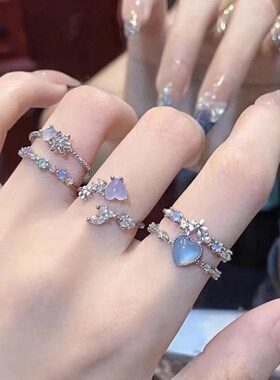 戒指女粗胖手大号大码戒指女胖mm大圈口戒指适合手粗的戒指女爱心