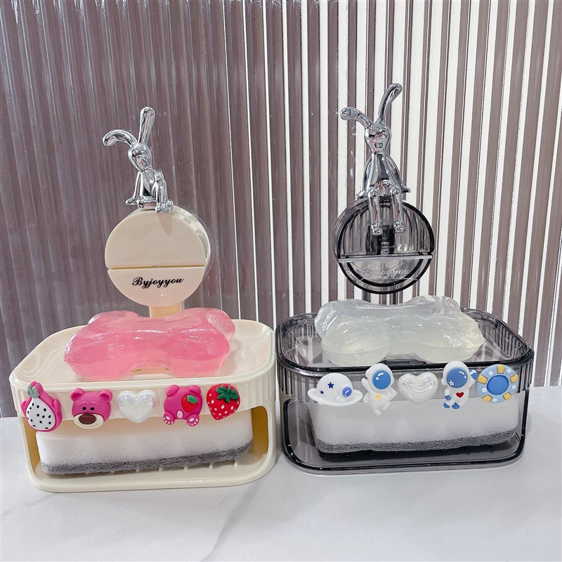 轻奢卡通a肥皂盒壁挂式免打孔吸盘家用高档卫生间香皂盒沥水置物