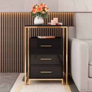 原创北欧轻奢三斗柜黑色烤漆收纳柜不锈钢抽屉储物柜角柜金属家具