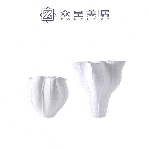 现代简约创意荷叶边陶瓷花瓶摆件样板间酒店客厅玄关艺术干插花器