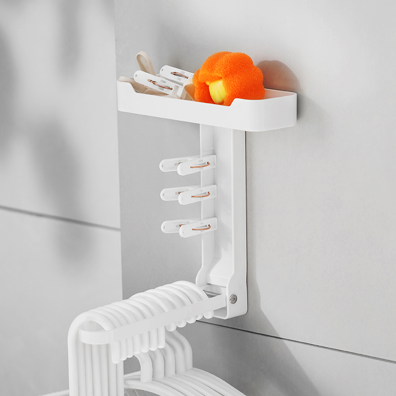 可伸缩衣架收纳i架免打孔神器阳台整理挂钩壁挂式墙上勾晾折叠家