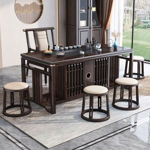 新中式乌金木实木茶桌椅小户型茶几客厅办公室家用烧水泡茶台组合