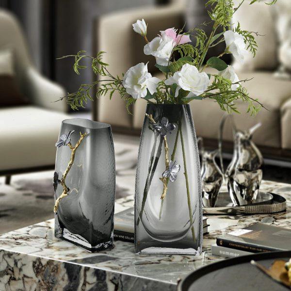 轻奢宽口玻璃花瓶摆件插花器客厅餐桌电视柜玄关高级感艺术装饰品,家居饰品,花瓶,淘宝优惠券,粉丝福利购,淘宝优惠卷