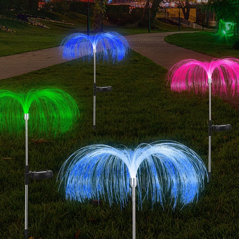 太阳能水母灯七彩变色光纤灯花y蒲公英景观地插庭院广场草坪氛围