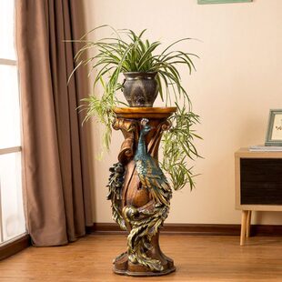 孔雀罗马柱底座花瓶柱欧式复古工艺品客厅玄关沙发家居落地摆件