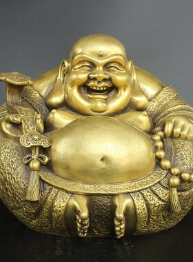 纯铜如意弥勒佛摆件大肚弥勒佛笑佛供笑口常开大肚圆佛