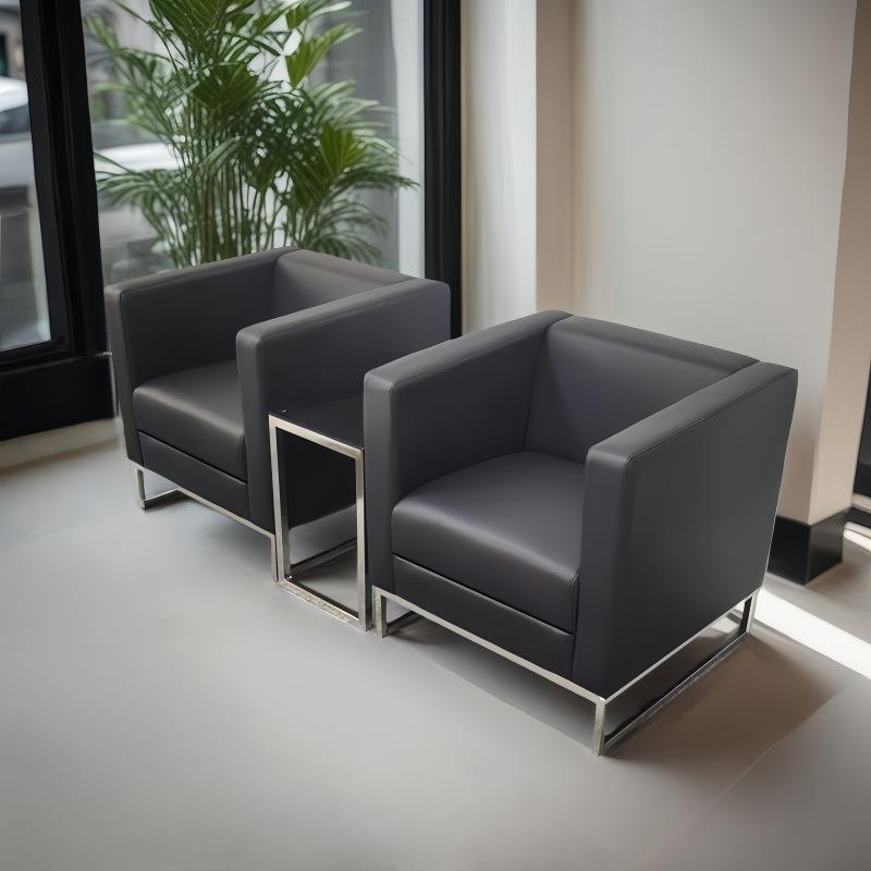 办公室沙发茶几组合商务接待客户贵宾休息区现代简约皮质单人沙发