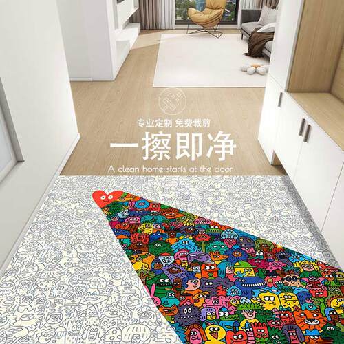 入户门垫耐脏卡通可爱脚垫家用防滑玄关皮革pvc可擦免洗可裁剪