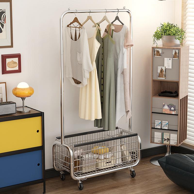 落地衣帽架家用室内挂衣架可移动脏衣篓隔夜衣架简易衣服收纳架