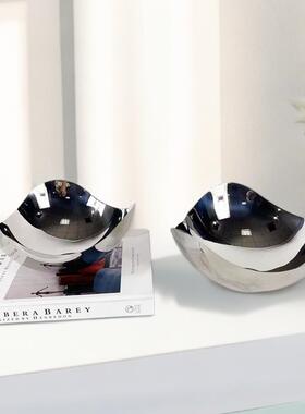 简约现代不锈钢几何镜面创意圆形托盘客厅茶几桌面收纳盘摆件