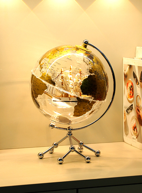 透明帆船地球仪摆件轻奢s高档客厅家居装饰品带灯办公室桌面工艺