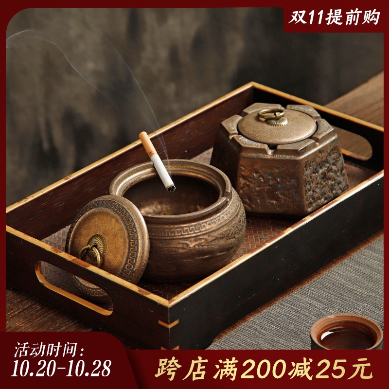 中式陶瓷烟灰缸复古家用茶几客厅茶桌个性创意雪R茄大小烟缸办公