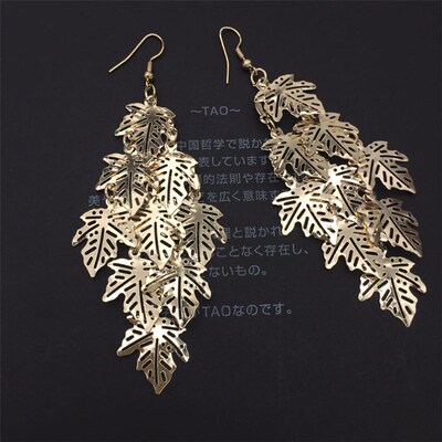 European and American Exaggerated Earrings Hollow Gourd Leaf
