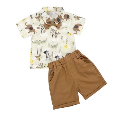 Kids Short Sleeve Shorts Shirt Set Animal Patterned Bull Hea