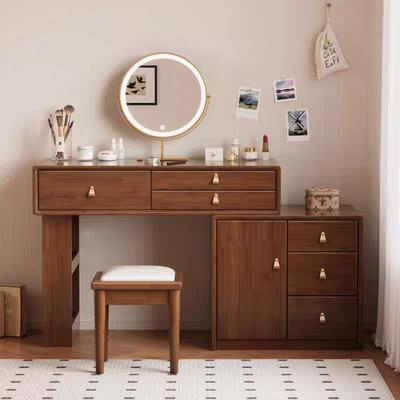现代简约实木梳妆台可伸缩房间化妆桌储物柜一体小户型多功能斗柜