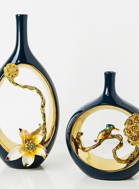 新中式轻奢珐琅彩陶瓷赏t瓶艺术摆件创意高端客厅玄关家居装饰品