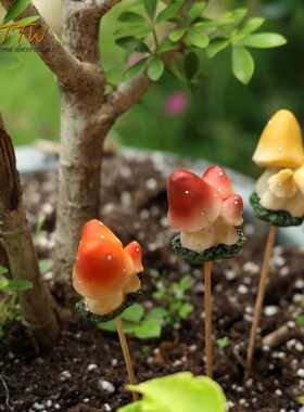 手工彩绘卡通树脂蘑菇花插花盆花园阳H台点缀装饰景观布景家居摆