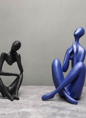 简约现代树脂轻奢样板房书房酒店客厅H家居工艺品摆件抽像人物装