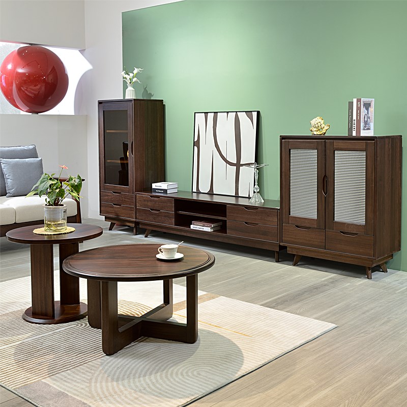 客厅成套家具全实木茶几t电视柜组合高低矮柜简约现代南美黑胡桃