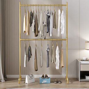 北欧铁艺双层衣架落地卧室内家用挂衣包架晾衣架收纳简易阳台架子