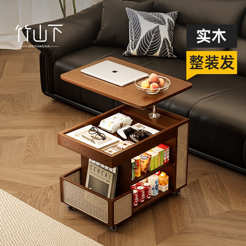 实木移动茶几可升降式小户型客厅家用沙发边柜边柜小Y推车巴士边
