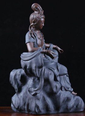 《自在观音》紫砂陶瓷雕塑艺术品新中式家居客厅玄关神像禅意摆件