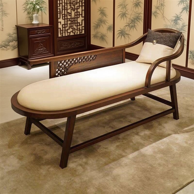 新中式禅意实木贵妃椅家用v客厅贵妃榻民宿黑胡桃白蜡木贵妃沙发