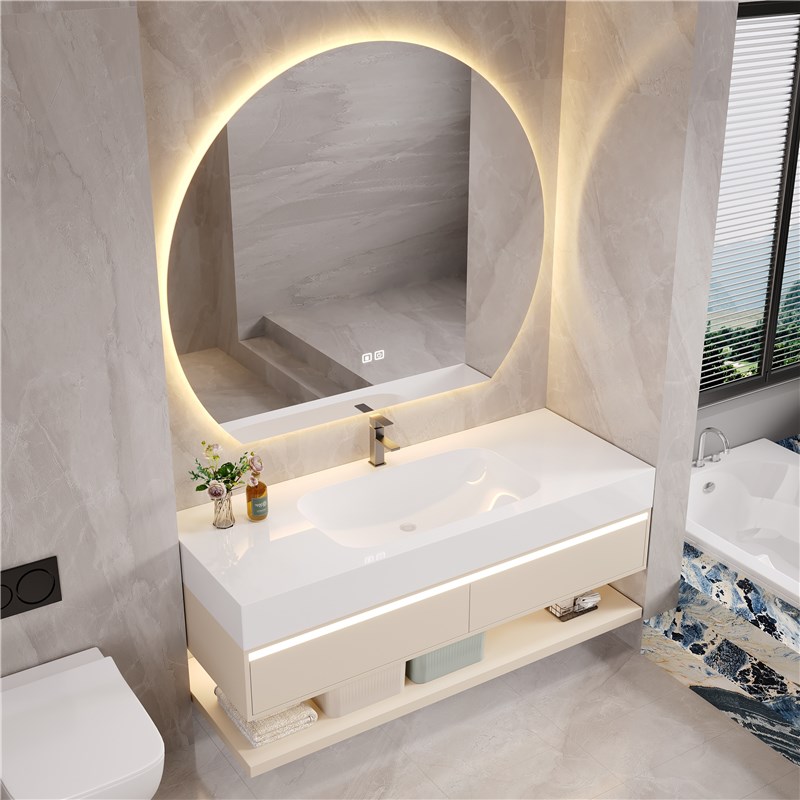 岩板陶瓷无缝一体j盆浴室柜组合卫生间洗漱台洗手洗脸池2025年新