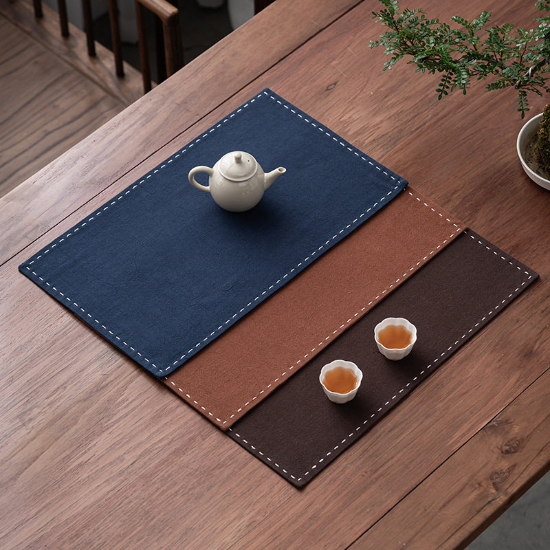 刺子绣棉麻干泡垫茶席桌旗香云纱茶席
