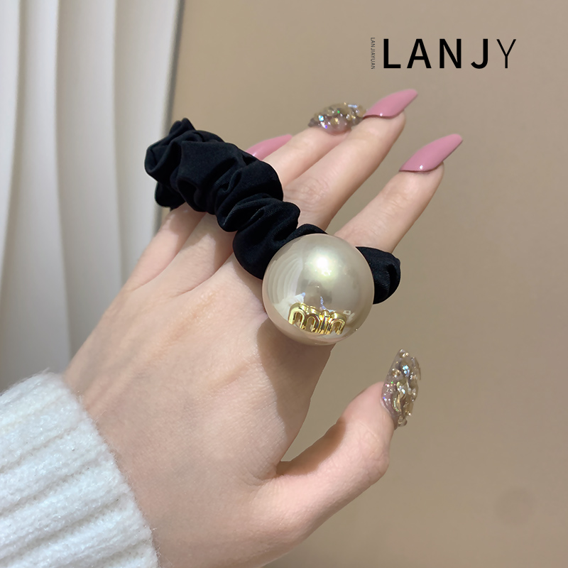 高级感大珍珠发绳复古风r小金标气质大肠发圈女百搭丸子头头绳皮