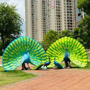 玻璃钢动物雕塑仿真孔雀摆件花园庭院子户外园林景观草坪造景装 饰