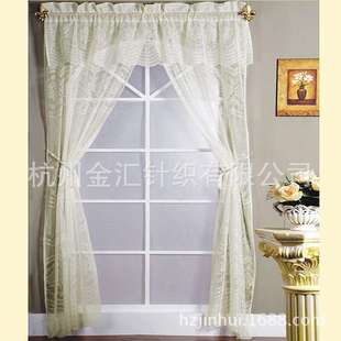 经编蕾丝对开式窗帘金色酒红色米白色透明纱帘卧室客厅装饰帘头