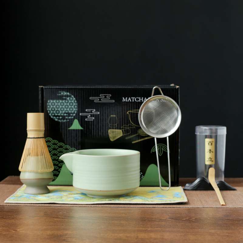 茶筅抹茶刷百本立茶筅立组合带嘴茶碗抹茶打茶器工具套装陶瓷轻奢