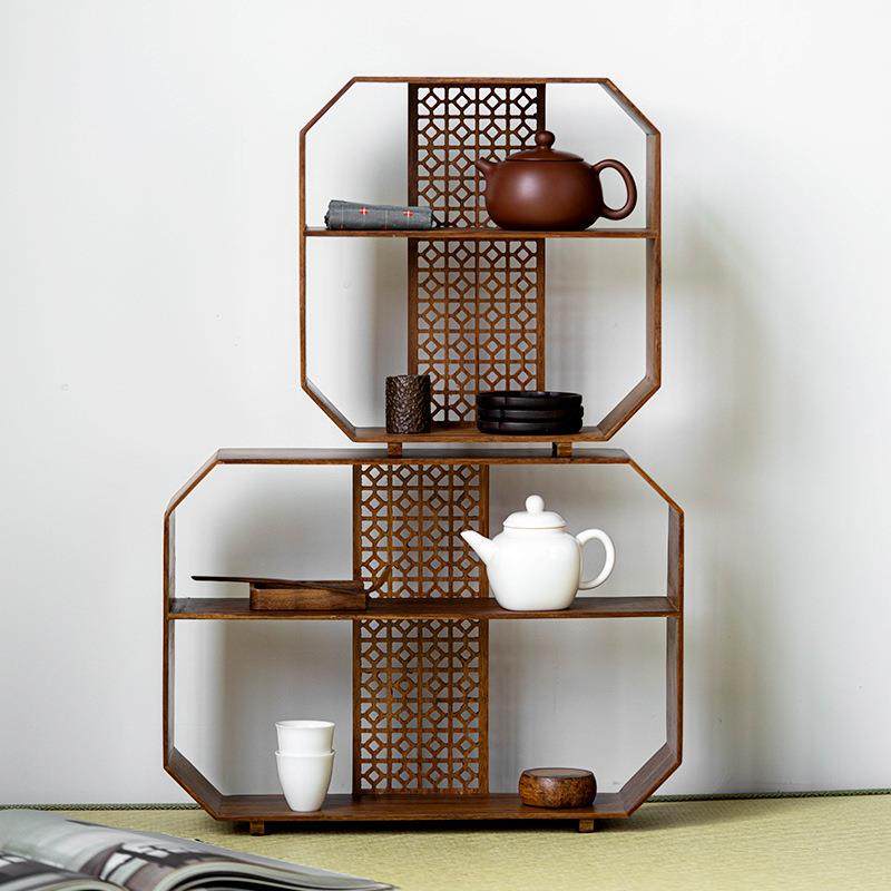 竹制镂空博古架置物架家用茶具收纳收藏架展示架小茶阁多宝格架子,餐饮具,整套茶具,淘宝优惠券,粉丝福利购,淘宝优惠卷