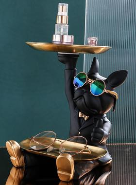 房间客厅装饰品放钥匙摆件门口玄关托盘法斗牛犬电视柜创意摆件