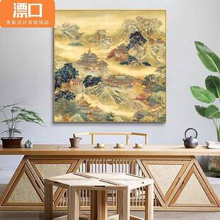 网红蓬莱仙境图画仙堂堂口背景山水挂画佛道装饰画神龛墙壁面装画