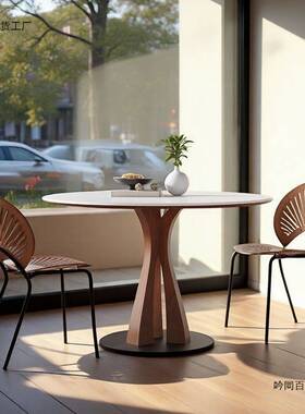 繁枝圆桌实木圆形餐桌纯白洽谈桌家用小户型德利丰岩板饭桌儿童