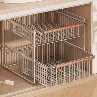 厨房水槽置物架双层可抽拉简约调料收纳洗手间台面多功能整洁