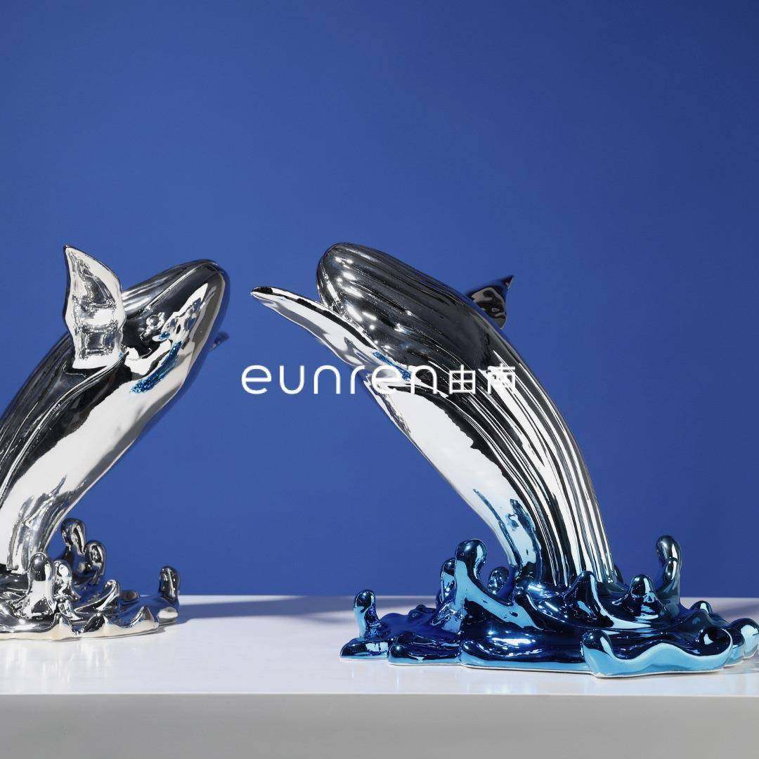 现代创意轻奢电镀鲸鱼海豚树脂雕塑摆件样板间客厅酒柜家居装饰品,家居饰品,装饰摆件,淘宝优惠券,粉丝福利购,淘宝优惠卷