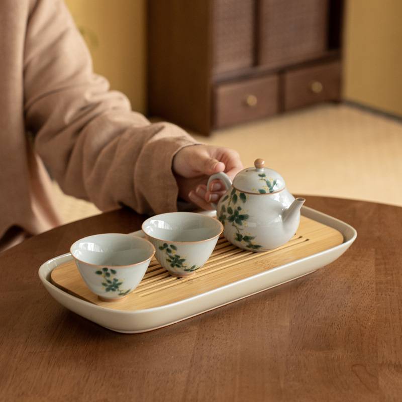 竹制长方形干泡盘储水陶瓷茶盘家用小型茶台中式酒店茶托盘茶海小
