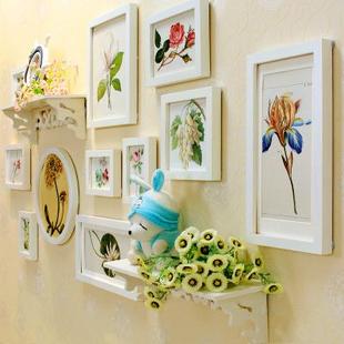 2411雕花置物架组合照片墙小清新实木壁画现代创意相框墙 包邮